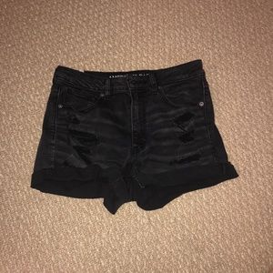 Distressed black denim high-rise shorts